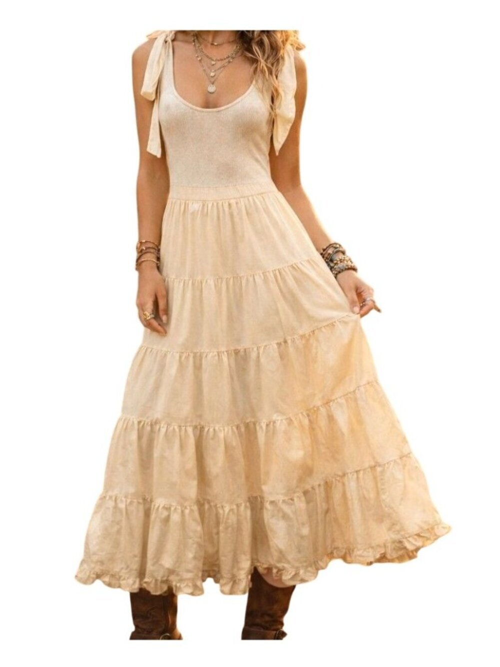 Ulla Johnson Hope Dress Oatmeal Cotton Tiered Ruffle Boho Midi